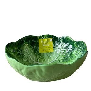 NEW Primrose Vintage Green Cabbage Leaf Melamine Salad Serving Bowl 10" Embossed